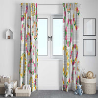 Hawaiian Kakau Tattoo Leis and Palaka Pattern Window Curtain Traditional Aloha Tribal White Color