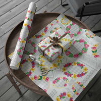 Hawaiian Kakau Tattoo Leis and Palaka Pattern Wrapping Paper Traditional Aloha Tribal White Color LT03 - Polynesian Pride