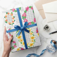 Hawaiian Kakau Tattoo Leis and Palaka Pattern Wrapping Paper Traditional Aloha Tribal White Color LT03 - Polynesian Pride