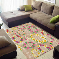 Hawaiian Kakau Tattoo Leis and Palaka Pattern Area Rug Traditional Aloha Tribal Beige Color LT03 - Polynesian Pride