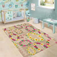 Hawaiian Kakau Tattoo Leis and Palaka Pattern Area Rug Traditional Aloha Tribal Beige Color LT03 - Polynesian Pride