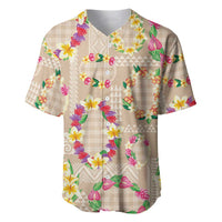 Hawaiian Kakau Tattoo Leis and Palaka Pattern Baseball Jersey Traditional Aloha Tribal Beige Color LT03 Beige - Polynesian Pride