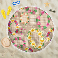 Hawaiian Kakau Tattoo Leis and Palaka Pattern Beach Blanket Traditional Aloha Tribal Beige Color LT03 One Size 150cm Beige - Polynesian Pride