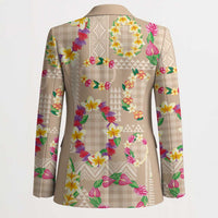 Hawaiian Kakau Tattoo Leis and Palaka Pattern Blazer Traditional Aloha Tribal Beige Color LT03 - Polynesian Pride