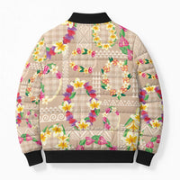 Hawaiian Kakau Tattoo Leis and Palaka Pattern Bomber Puffer Jacket Traditional Aloha Tribal Beige Color LT03 - Polynesian Pride