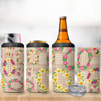 Hawaiian Kakau Tattoo Leis and Palaka Pattern 4 in 1 Can Cooler Tumbler Traditional Aloha Tribal Beige Color