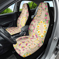 Hawaiian Kakau Tattoo Leis and Palaka Pattern Car Seat Cover Traditional Aloha Tribal Beige Color