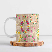 Hawaiian Kakau Tattoo Leis and Palaka Pattern Ceramic Mug Traditional Aloha Tribal Beige Color LT03 Beige - Polynesian Pride