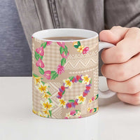 Hawaiian Kakau Tattoo Leis and Palaka Pattern Ceramic Mug Traditional Aloha Tribal Beige Color LT03 - Polynesian Pride