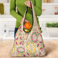 Hawaiian Kakau Tattoo Leis and Palaka Pattern Grocery Bag Traditional Aloha Tribal Beige Color LT03 - Polynesian Pride