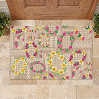 Hawaiian Kakau Tattoo Leis and Palaka Pattern Rubber Doormat Traditional Aloha Tribal Beige Color LT03 Beige - Polynesian Pride