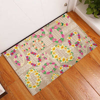 Hawaiian Kakau Tattoo Leis and Palaka Pattern Rubber Doormat Traditional Aloha Tribal Beige Color LT03 - Polynesian Pride