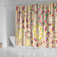 Hawaiian Kakau Tattoo Leis and Palaka Pattern Shower Curtain Traditional Aloha Tribal Beige Color LT03 - Polynesian Pride