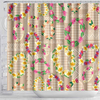 Hawaiian Kakau Tattoo Leis and Palaka Pattern Shower Curtain Traditional Aloha Tribal Beige Color LT03 - Polynesian Pride