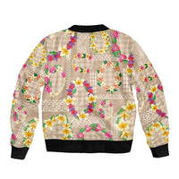 Hawaiian Kakau Tattoo Leis and Palaka Pattern Sleeve Zip Bomber Jacket Traditional Aloha Tribal Beige Color LT03 - Polynesian Pride