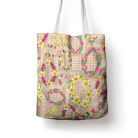 Hawaiian Kakau Tattoo Leis and Palaka Pattern Tote Bag Traditional Aloha Tribal Beige Color LT03 - Polynesian Pride