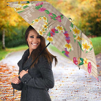 Hawaiian Kakau Tattoo Leis and Palaka Pattern Umbrella Traditional Aloha Tribal Beige Color