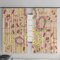 Hawaiian Kakau Tattoo Leis and Palaka Pattern Window Curtain Traditional Aloha Tribal Beige Color LT03 With Hooks Beige - Polynesian Pride