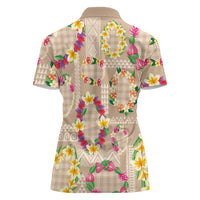Hawaiian Kakau Tattoo Leis and Palaka Pattern Women Polo Shirt Traditional Aloha Tribal Beige Color