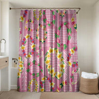 Hawaiian Leis Bathroom Set Kakau Tattoos and Palaka Pastel Pink Color LT03 Shower Curtain Only Pink - Polynesian Pride