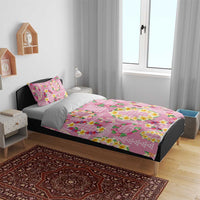 Hawaiian Leis Bedding Set Kakau Tattoos and Palaka Pastel Pink Color LT03 - Polynesian Pride