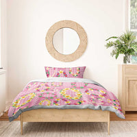 Hawaiian Leis Bedding Set Kakau Tattoos and Palaka Pastel Pink Color LT03 - Polynesian Pride