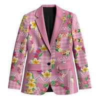 Hawaiian Leis Blazer Kakau Tattoos and Palaka Pastel Pink Color LT03 Unisex Pink - Polynesian Pride