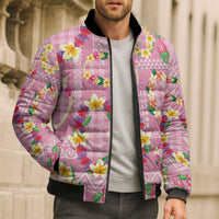 Hawaiian Leis Bomber Puffer Jacket Kakau Tattoos and Palaka Pastel Pink Color LT03 - Polynesian Pride