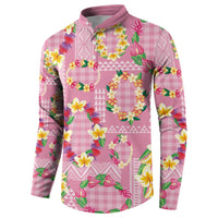 Hawaiian Leis Button Sweatshirt Kakau Tattoos and Palaka Pastel Pink Color LT03 - Polynesian Pride