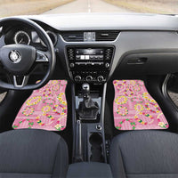 Hawaiian Leis Car Mats Kakau Tattoos and Palaka Pastel Pink Color LT03 Set 2pcs - Front Pink - Polynesian Pride