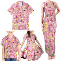 Hawaiian Leis Family Matching Tank Maxi Dress and Hawaiian Shirt Kakau Tattoos and Palaka Pastel Pink Color