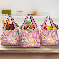Hawaiian Leis Grocery Bag Kakau Tattoos and Palaka Pastel Pink Color LT03 3-pack One Size Pink - Polynesian Pride