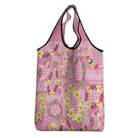 Hawaiian Leis Grocery Bag Kakau Tattoos and Palaka Pastel Pink Color LT03 - Polynesian Pride