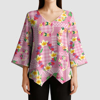 Hawaiian Leis Kimono Sleeve Blouse Kakau Tattoos and Palaka Pastel Pink Color LT03 - Polynesian Pride