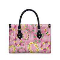 Hawaiian Leis Leather Bag Kakau Tattoos and Palaka Pastel Pink Color LT03 - Polynesian Pride