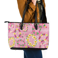 Hawaiian Leis Leather Tote Bag Kakau Tattoos and Palaka Pastel Pink Color LT03 - Polynesian Pride