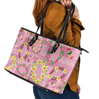 Hawaiian Leis Leather Tote Bag Kakau Tattoos and Palaka Pastel Pink Color LT03 - Polynesian Pride