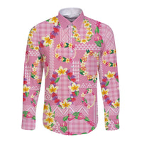 Hawaiian Leis Long Sleeve Button Shirt Kakau Tattoos and Palaka Pastel Pink Color LT03 Unisex Pink - Polynesian Pride