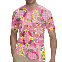 Hawaiian Leis Rugby Jersey Kakau Tattoos and Palaka Pastel Pink Color LT03 - Polynesian Pride