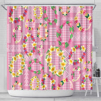 Hawaiian Leis Shower Curtain Kakau Tattoos and Palaka Pastel Pink Color LT03 - Polynesian Pride