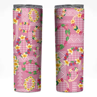 Hawaiian Leis Skinny Tumbler Kakau Tattoos and Palaka Pastel Pink Color