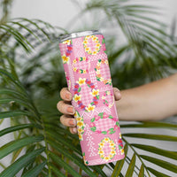Hawaiian Leis Skinny Tumbler Kakau Tattoos and Palaka Pastel Pink Color