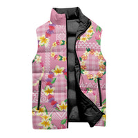 Hawaiian Leis Sleeveless Puffer Jacket Kakau Tattoos and Palaka Pastel Pink Color LT03 - Polynesian Pride