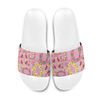 Hawaiian Leis Slide Sandals Kakau Tattoos and Palaka Pastel Pink Color LT03 Pink - Polynesian Pride
