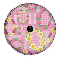 Hawaiian Leis Spare Tire Cover Kakau Tattoos and Palaka Pastel Pink Color LT03 - Polynesian Pride
