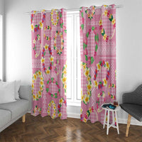 Hawaiian Leis Window Curtain Kakau Tattoos and Palaka Pastel Pink Color LT03 With Grommets Pink - Polynesian Pride