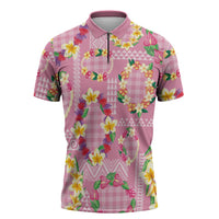 Hawaiian Leis Zipper Polo Shirt Kakau Tattoos and Palaka Pastel Pink Color LT03 Pink - Polynesian Pride
