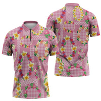 Hawaiian Leis Zipper Polo Shirt Kakau Tattoos and Palaka Pastel Pink Color LT03 - Polynesian Pride