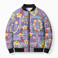 Hawaiian Leis Bomber Puffer Jacket Kakau Tattoos and Palaka Pastel Purple Color LT03 Unisex Purple - Polynesian Pride