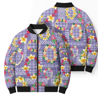 Hawaiian Leis Bomber Puffer Jacket Kakau Tattoos and Palaka Pastel Purple Color LT03 - Polynesian Pride